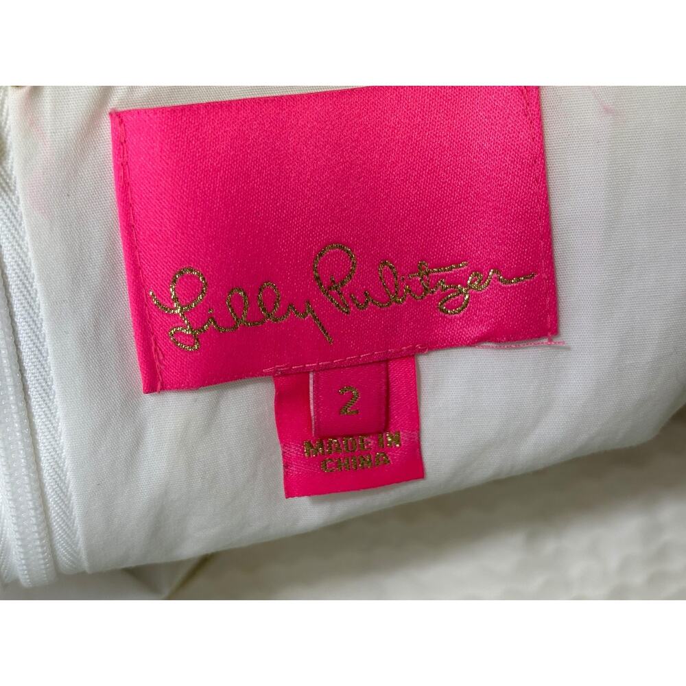 Lilly Pulitzer Dress Womens Size 2 White Embroidered V Neck Sheath Short Party - Picture 3 of 8